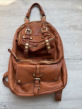 Lusher Stylish Tan Leather Backpack with Brass Accents